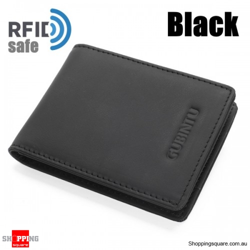 Men Genuine Leather RFID Anti-theft Cowhide Wallet Card Holder - Black