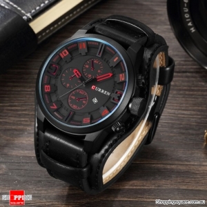 Fashion Men Quartz Wristwatch Creative Leather Strap Round Watch Date Display - Black