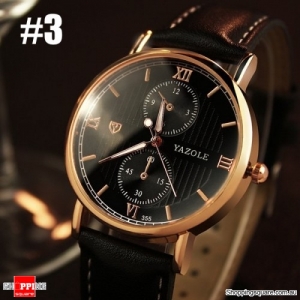 Men Quartz  Watch Luminous Leather soft Strap  Wrist Watch #3