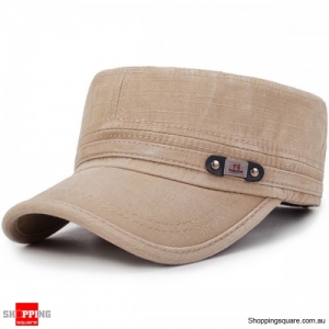 Mens Washed Cotton Flat Top Adjustable Hat Sunscreen Military Army Peaked Cap Outdoor - Khaki