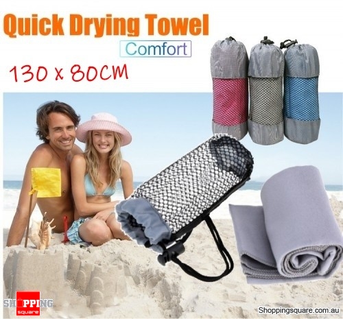 130x80CM Quick Drying Ultralight Microfiber Towel Beach Swim Bath Face Washcloth Travel Outdoors- Gray