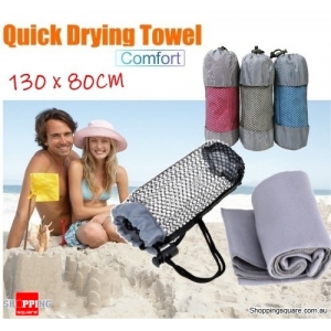 130x80CM Quick Drying Ultralight Microfiber Towel Beach Swim Bath Face Washcloth Travel Outdoors- Gray