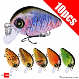 10Pcs 3D eyes 28.5mm Minnow Hard Fishing Lure Hook Crank Bait Mixed Color #2