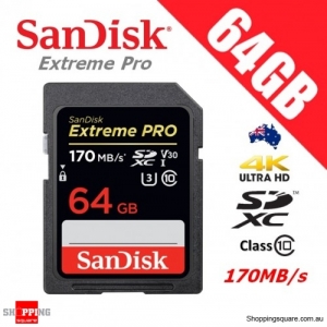 SanDisk Extreme Pro 64GB SDXC UHS-I U3 V30 Memory Card 170MB/s 4K Ultra HD (2019)