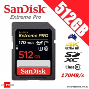 SanDisk Extreme Pro 512GB SDXC UHS-I U3 V30 Memory Card 170MB/s 4K Ultra HD (2019)