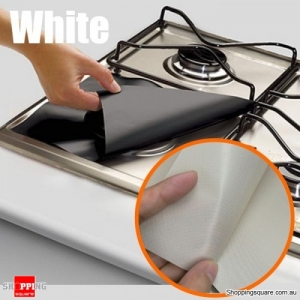 4PCS Reusable Teflon coated Foil Gas Stove Cover Protector Liner Clean Mat Pad Kitchen - White