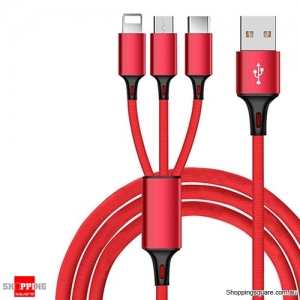 1.2M 3in1 Multi USB Quick Charging Cable Cord For iPhone TYPE C Android Micro USB - Red Colour