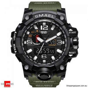 Waterproof Digital Watch Band Dual Display Sport Analog Quartz Watch - Army Green