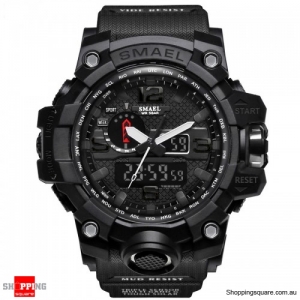 Waterproof Digital Watch Band Dual Display Sport Analog Quartz Watch - Black