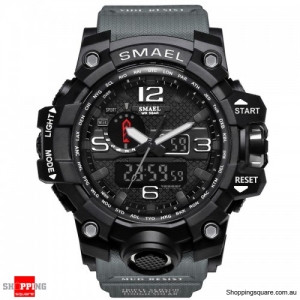 Waterproof Digital Watch Band Dual Display Sport Analog Quartz Watch - Gray