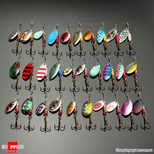 30pcs Colorful Spoon Metal Fishing Lure Spinner Bait Sharp hook Bass Tackle With Box