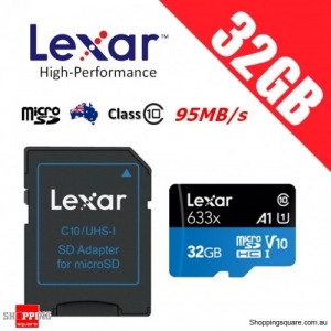Lexar 32GB High Performance 633x microSDHC UHS-I U1 V10 A1 Memory Card + Adapter 95MB/s