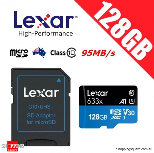 Lexar 128GB High Performance 633x microSDXC UHS-I U3 V30 A1 Memory Card + Adapter 95MB/s (OEM PACK)
