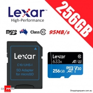 Lexar 256GB High Performance 633x microSDXC UHS-I U3 V30 A1 Memory Card + Adapter 95MB/s