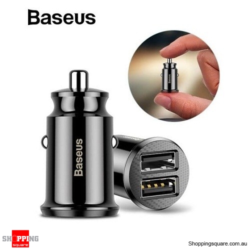 Baseus Mini Dual USB 3.1A Fast Charge Car Charger for Mobile Phone Tablet - Black Colour