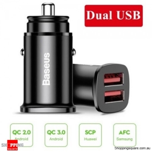 Baseus 30W Dual USB Fast Charging QC 3.0 Car Charger - Black Colour