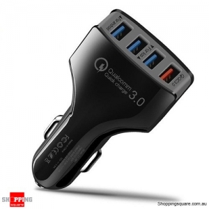 4 Port USB Car Charger Quick Charge QC 3.0 - Black Colour
