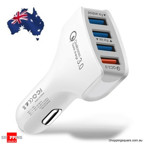 4 Port USB Car Charger Quick Charge QC 3.0 - White Colour 