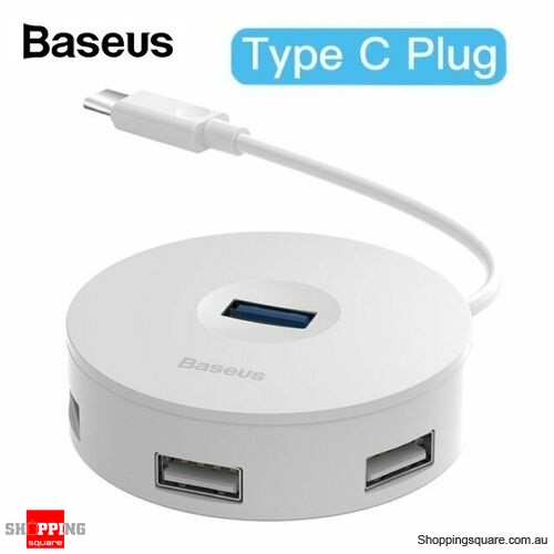 Baseus 4 Ports Type C to USB3.0+USB2.0 Adapter for MacBook PC White Colour