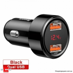 Baseus 45W Car Charger Dual USB Quick Charge QC3.0 for Samsung iPhone Black Colour