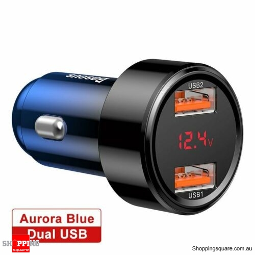 Baseus 45W Car Charger Dual USB Quick Charge QC3.0 for Samsung iPhone Blue Colour