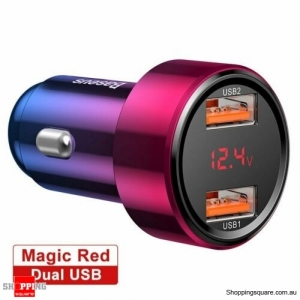 Baseus 45W Car Charger Dual USB Quick Charge QC3.0 for Samsung iPhone Red Colour
