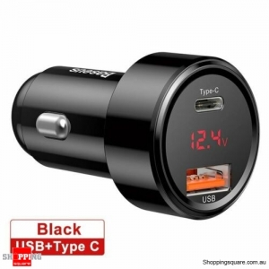 Baseus 45W Car Charger USB PD Type-C Quick Charge QC3.0 for Samsung iPhone Black Colour