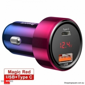Baseus 45W Car Charger USB PD Type-C Quick Charge QC3.0 for Samsung iPhone Red Colour