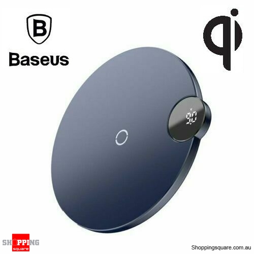 Baseus LED Digital Display Qi Wireless Charger for iPhone X XR XS Max 8 Blue Colour 