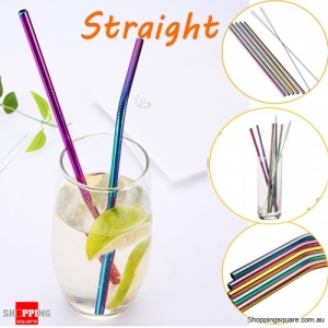 7PCS Reusable Premium Stainless Steel Metal Drinking Straw Set With Cleaner Brushes - Straight