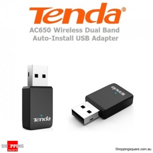 Tenda U9 AC650 Wireless Dual Band Auto Install USB Adapter MU-MIMO Dongle Black  (Bulk Pack)