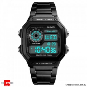 SKMEI 1335 Digital Watch Men Chronograph Alarm Watch Stainless Steel Watch - Black