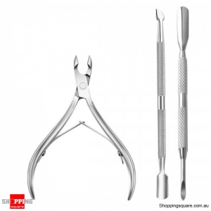 3pcs Stainless Steel Nail Care Cuticle Spoon Pusher Remover Cutter Nipper Clipper Set