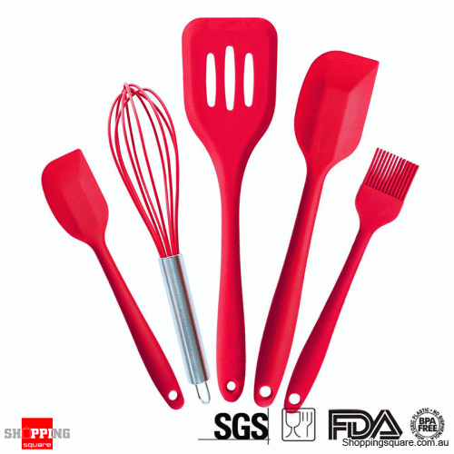 5 Pieces Non-stick Silicone Cooking Utensils Set Kitchen Spatula Slotted Turner