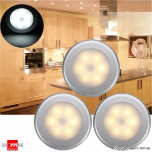 3pcs PIR Motion Sensor 6 LED Night Cabinet Light Lamp - Warm White
