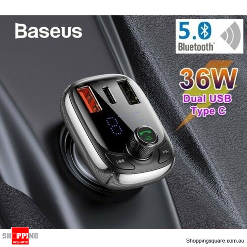 Baseus Handsfree Bluetooth 5.0 Car Kit FM Transmitter MP3 Player USB Charger(Chinese Voice)