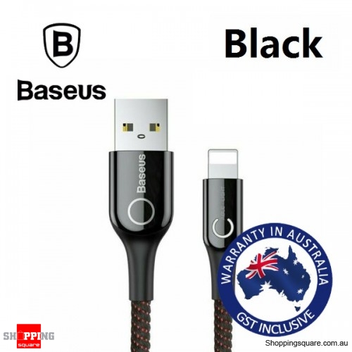 Baseus LED Lightning Charger Cable for iPhone 12 11 X XR XS 8 SE Smart Power Off - 1m Black 