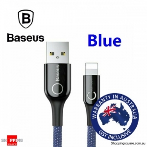 Baseus LED Lightning Charger Cable for iPhone 13 12 11 X XR XS 8 SE Smart Power Off - 1m Blue