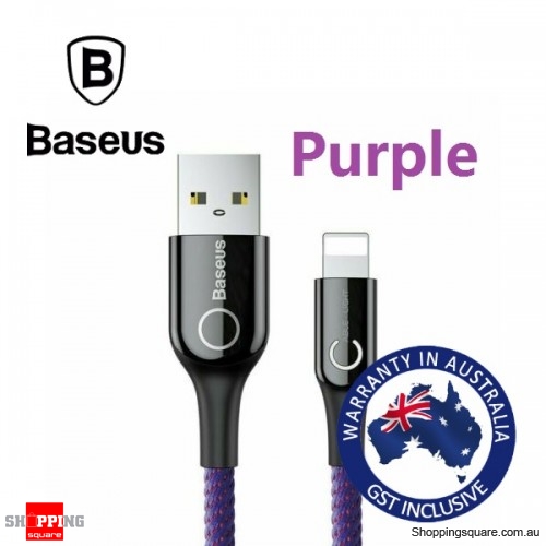 Baseus LED Lightning Charger Cable for iPhone 13 12 11 X XR XS 8 SE Smart Power Off - 1m Purple 