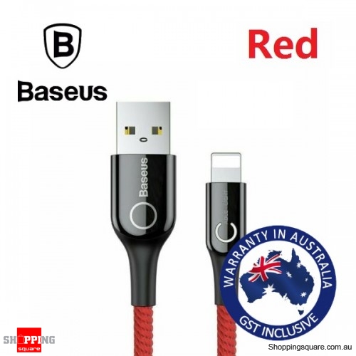 Baseus LED Lightning Charger Cable for iPhone 13 12 11 X XR XS 8 SE Smart Power Off - Red