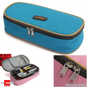 Zipper Pencil Case Pen Cosmetic Travel Makeup Bag - Blue