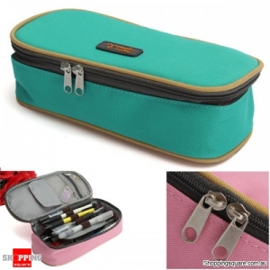 Zipper Pencil Case Pen Cosmetic Travel Makeup Bag - Green