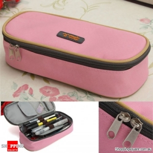Zipper Pencil Case Pen Cosmetic Travel Makeup Bag - Pink
