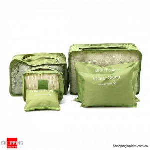 6Pcs Portable Storage Bag Set Luggage Organizer Travel Pouch - Green
