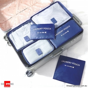 6Pcs Portable Storage Bag Set Luggage Organizer Travel Pouch - Navy