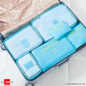 6Pcs Portable Storage Bag Set Luggage Organizer Travel Pouch - Light Blue
