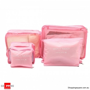 6Pcs Portable Storage Bag Set Luggage Organizer Travel Pouch - Pink