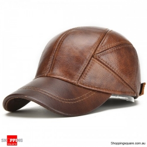 Genuine Leather Baseball Cap Earflap Windproof Outdoor Trucker Hats - Yellow Brown