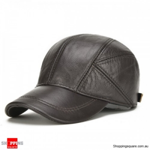 Genuine Leather Baseball Cap Earflap Windproof Outdoor Trucker Hats - Dark Brown
