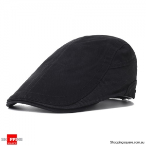 Outdoor Summer Beret Hat Solid Newsboy Cabbie Flat Caps - Black